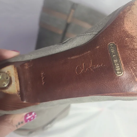 Cole Haan Nike Air Suede Tall Boots Size 9 Sage Gray Spring Heeled - Picture 10 of 14